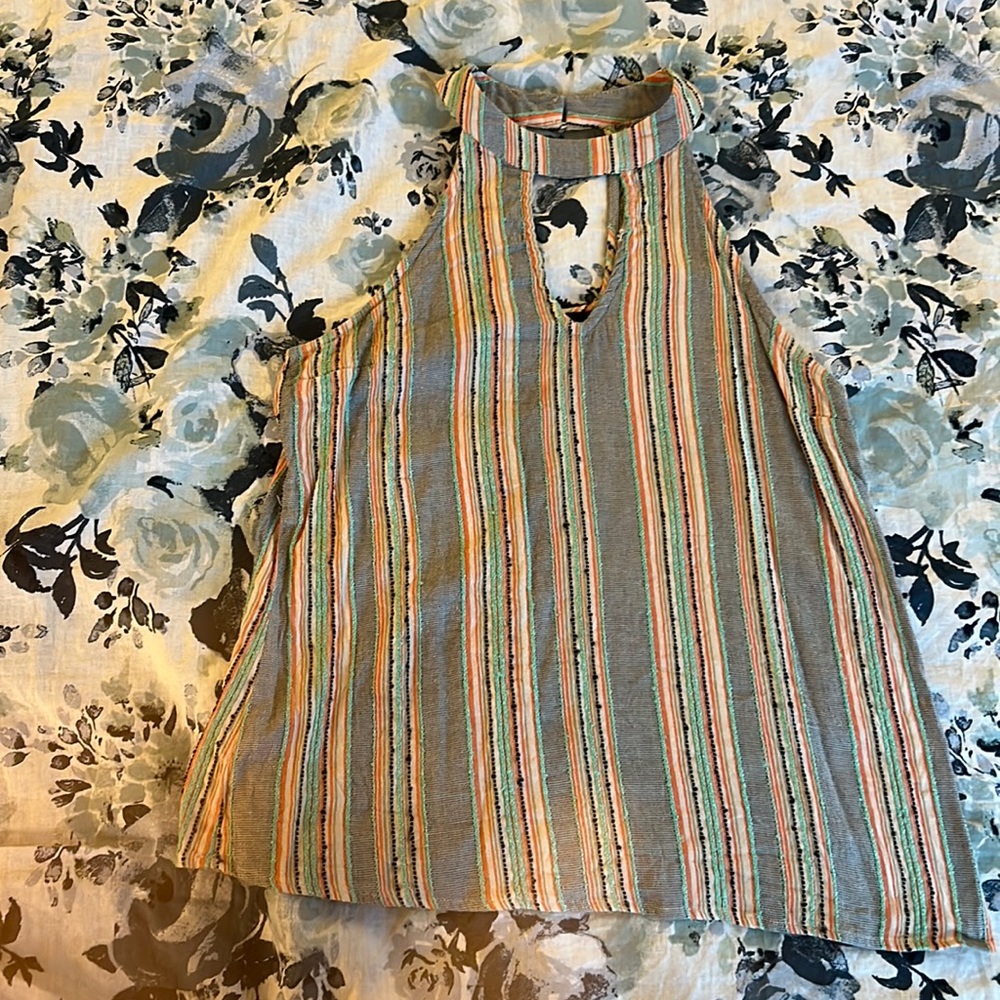 Woven Choker Neck Top with cutouts - Sz L